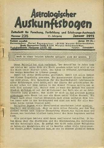  - Astrologischer Auskunftsbogen. Zeitschrift fr Forschung, Fortbildung und Erfahrungsaustausch. Jahrgang 1971. 11 out of 12 issues