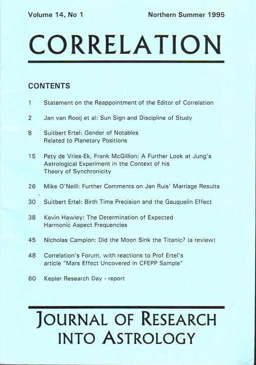 SMITH, RUDOLF H. [ED.] - Correlation. Journal of Research into Astrology. Vol. 14, no. 1 Northern Summer 1995, no. 2 Northern Winter 1995/96