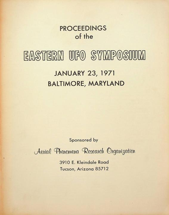 LORENZEN, CORAL E. - Proceedings of the Eastern UFO Symposium. January 23, 1971. Baltimore, Maryland